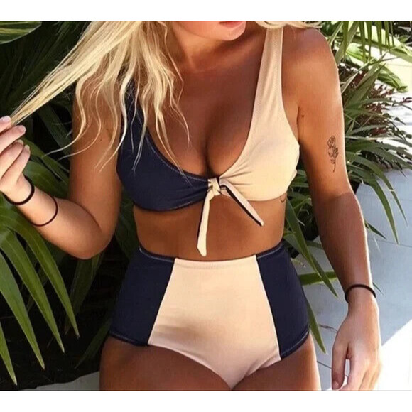 Cupshe Lost in The Dream Color Block High-Waisted Bikini Sz M Swimsuit 2 Piece - Picture 1 of 10